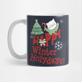 Happy Winter Holidays, Gifts For Cat Lover 2022 Mug